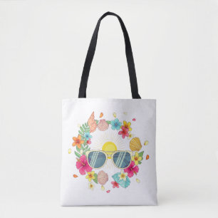 Tropisk blomsterkrans solglasögon vit canvas totes tygkasse