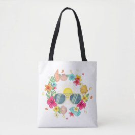 Tropisk blomsterkrans solglasögon vit canvas totes tygkasse