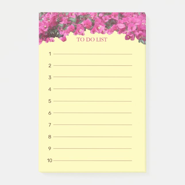 Tropisk blomsterlista på gul bakgrund post-it block (Framsida)