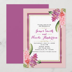 Tropisk blomsterorkidé lila & rosa chic bröllop inbjudningar