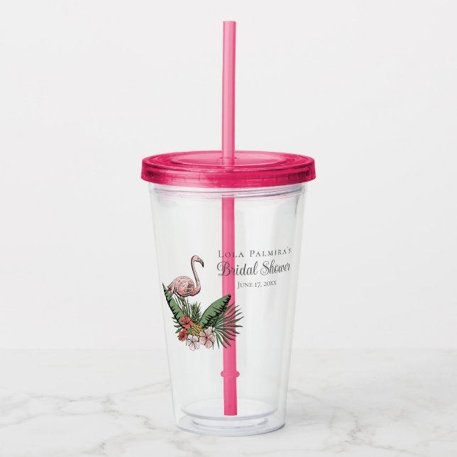 Tropisk blomsterrosa flamingobryllupsdusch take away mugg (Framsida)