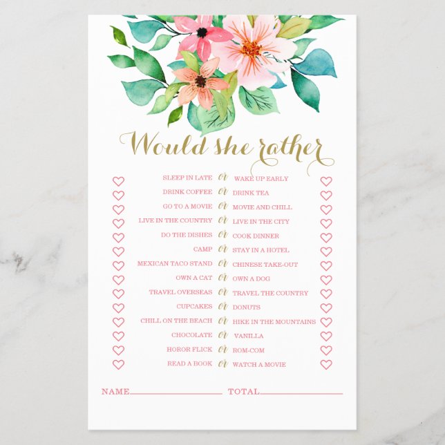 Tropisk blomstrand bröllopsdusch spel Flyer (Framsidan)
