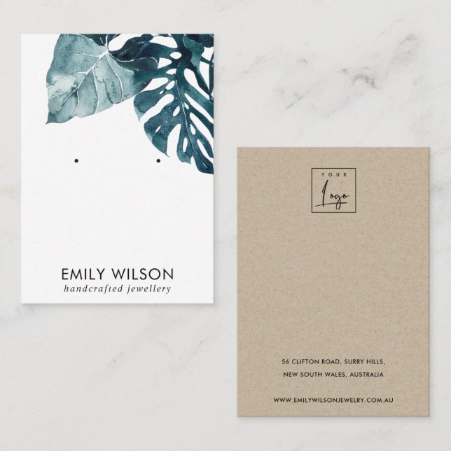 TROPISK BLUE MOSTERA FAUNA STUDES ÖKAD VISNING VISITKORT (Fram/baksida)