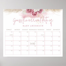 Tropisk Boho Baby Shower Gissa Ankomst Datum Poster