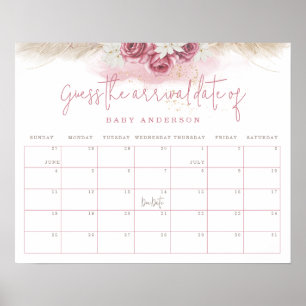 Tropisk Boho Baby Shower Gissa Ankomst Datum Poster