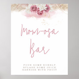 Tropisk Boho Rosa Rosor Baby Shower Momosa Bar Poster