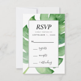 tropisk botanisk akvarell RSVP bifogad kort