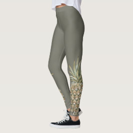 Tropisk botanisk ananasgrå färgdamasker leggings