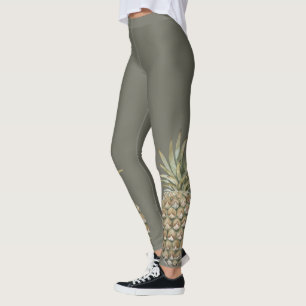 Tropisk botanisk ananasgrå färgdamasker leggings