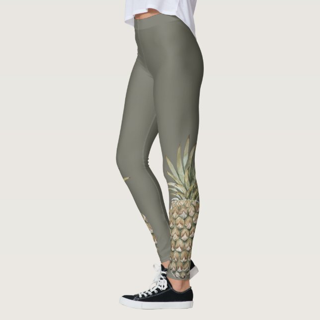 Tropisk botanisk ananasgrå färgdamasker leggings (Vänster)