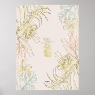 Tropisk botanisk blomster-ananas guldrodnad poster