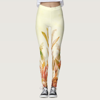 Tropisk botanisk blomsterträdgård konst mönster leggings