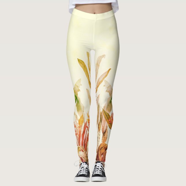 Tropisk botanisk blomsterträdgård konst mönster  leggings (Framsida)
