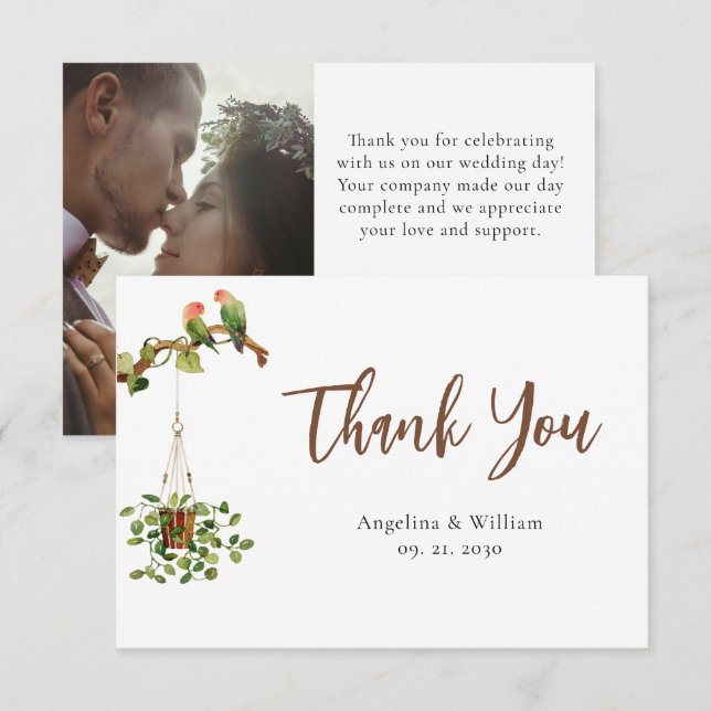 Tropisk botanisk bröllopsfotografi tackkort tack kort (Fram/baksida)