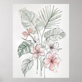 Tropisk botanisk linjekonst Väggtryck Poster