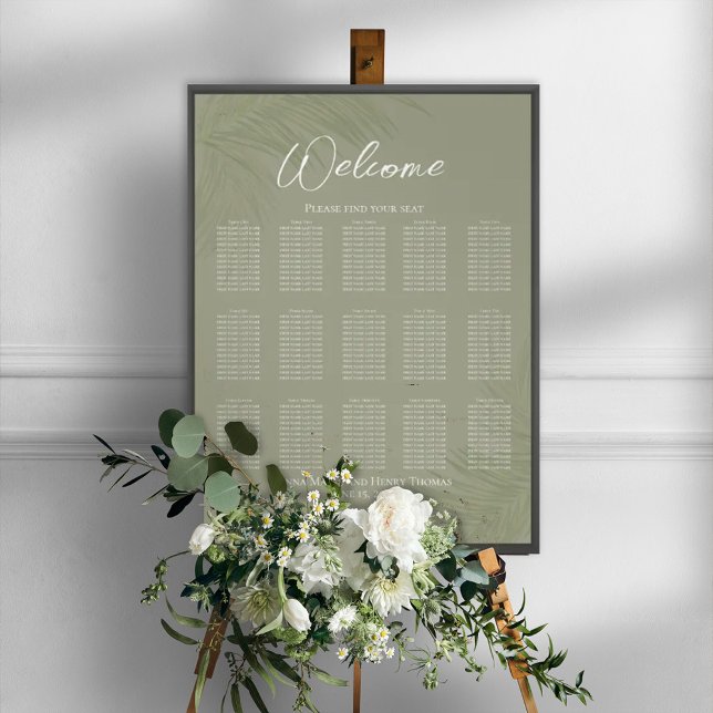 Tropisk botanisk palmblad sittplatskarta poster (Skapare uppladdad)