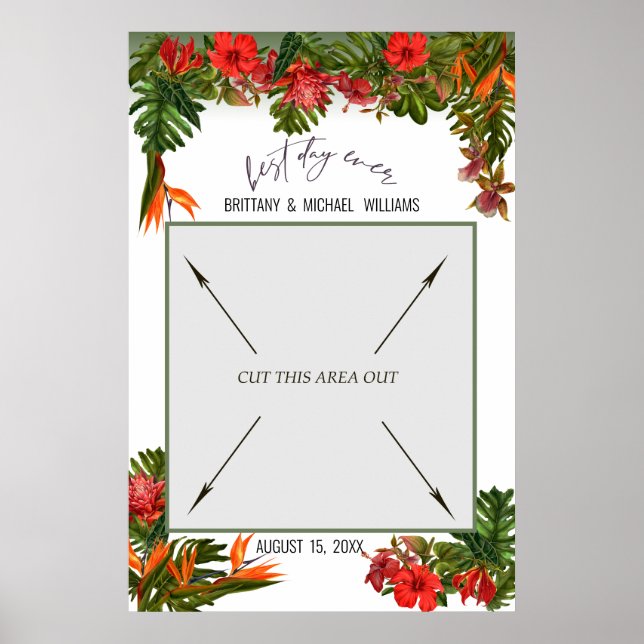 Tropisk Bris Blommig Bröllopsdags Fotobås Poster (Framsidan)