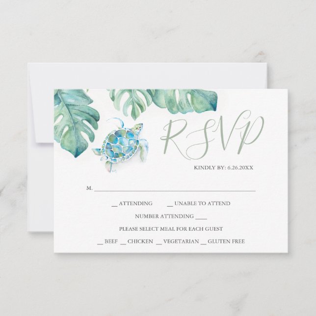 Tropisk Bröllop OSA Cards Watercolor Sea Turtle (Framsida)