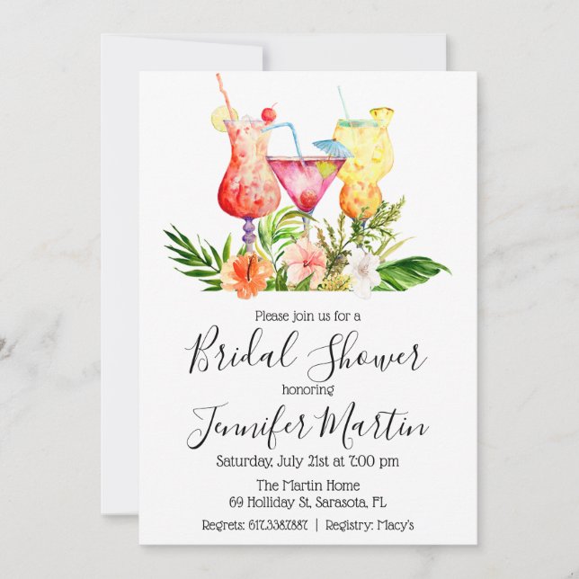 Tropisk bröllopsfestcocktail-drycker inbjudan (Framsida)