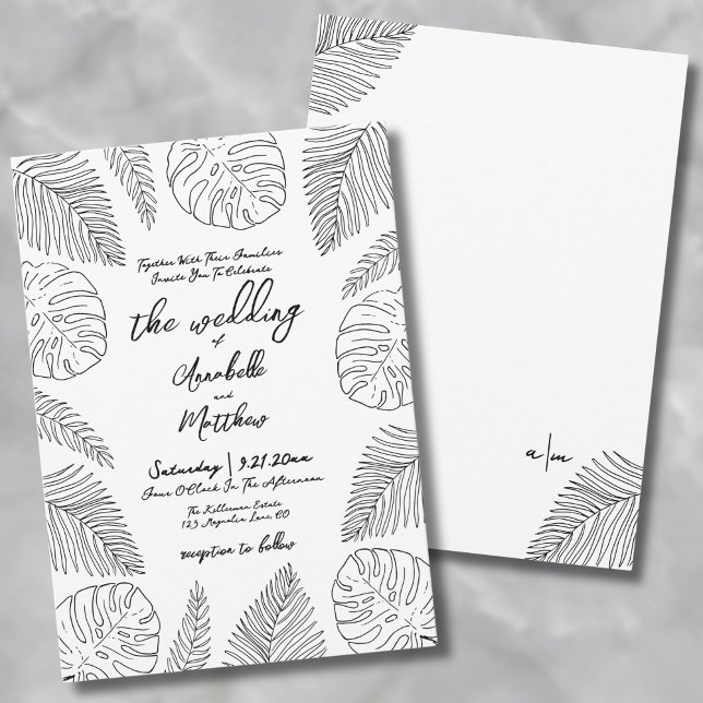 Tropisk bröllopsinbjudan inbjudningar (Hand Drawn Leaves Tropical Wedding Invitation)