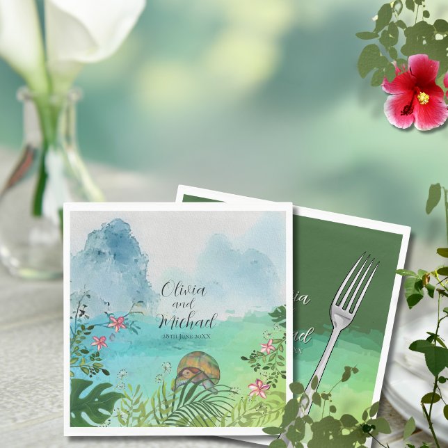 Tropisk Bröllopsservett Charmerande Havssköldpadds Pappersservett (Tropical Wedding Napkin Charming Sea Turtle Decor)