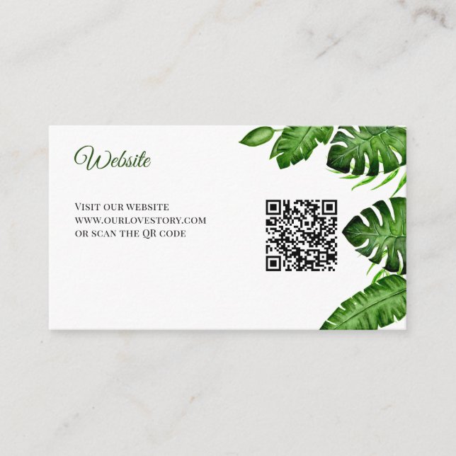 Tropisk Bröllopswebbplats QR-kod Monstera Grönska Tilläggskort (Framsida)