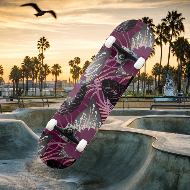 Tropisk Burgundy Hibiscus-Blommigt Mini Skateboard Bräda 18,5 Cm (Tropical Burgundy - Likoca Beach)