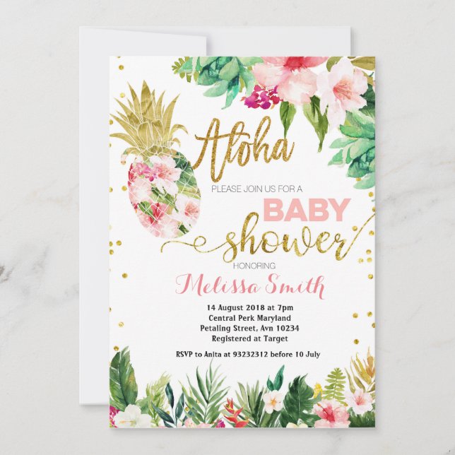 Tropisk CACTUS Pineapple babyduschinbjudan till ba Inbjudningar (Framsida)