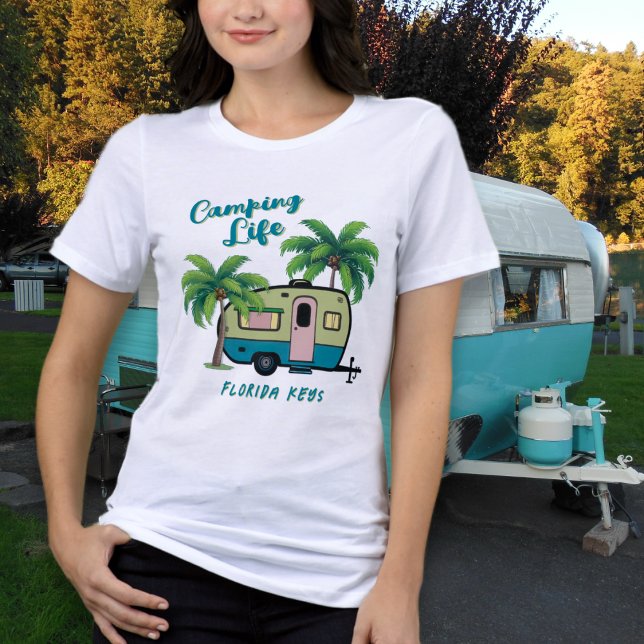 Tropisk Camping Retro Palmer T Shirt (Skapare uppladdad)
