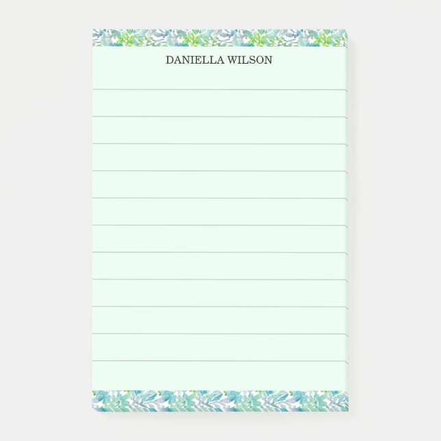 Tropisk Chic Botanisk Blommig Akvarell Linjerad Post-it Block (Framsida)