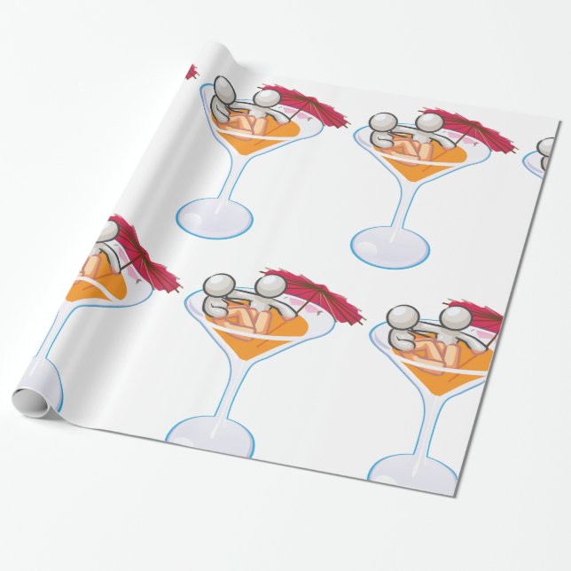 Tropisk Cocktail Martini Glas Tecknad Karaktär  Presentpapper (Utrullad)