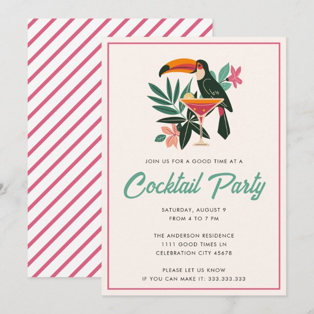 Tropisk cocktailfest på bakgården sommar drycker inbjudningar (Fram/baksida)