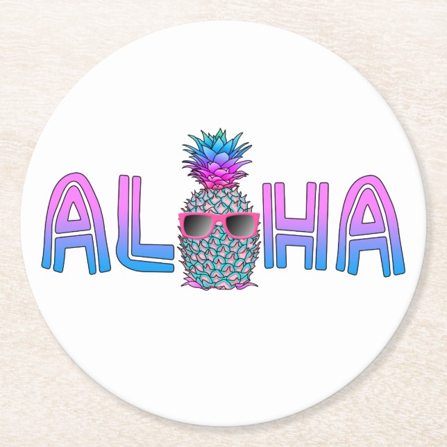 Tropisk Coola Aloha Panas Underlägg Papper Rund (Framsidan)