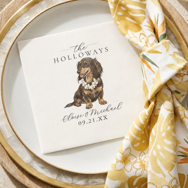 Tropisk Dachshund Hawaiianskt Bröllop Pappersservett (Tropical Dachshund Hawaiian Wedding Napkins)