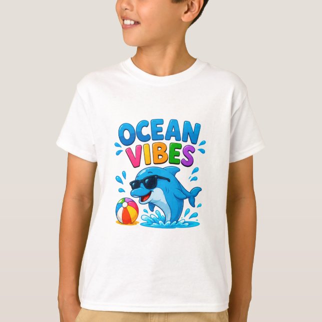 🐬 Tropisk Delfin Sommar Grafisk För Barn 🌊 T Shirt (Framsida)