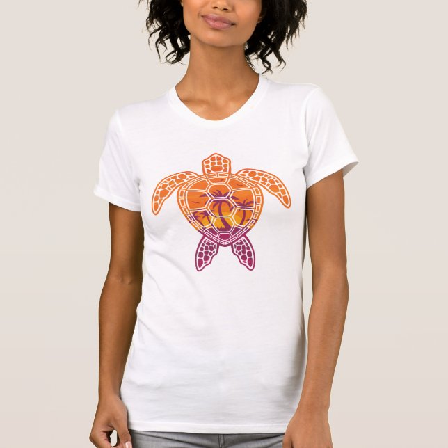 Tropisk design för solnedgånghavssköldpadda t shirt (Framsida)