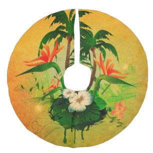 Tropisk design med blommor och palmträd julgransmatta fusklinne