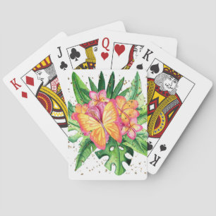 Tropisk design med fjäril och blommor casinokort