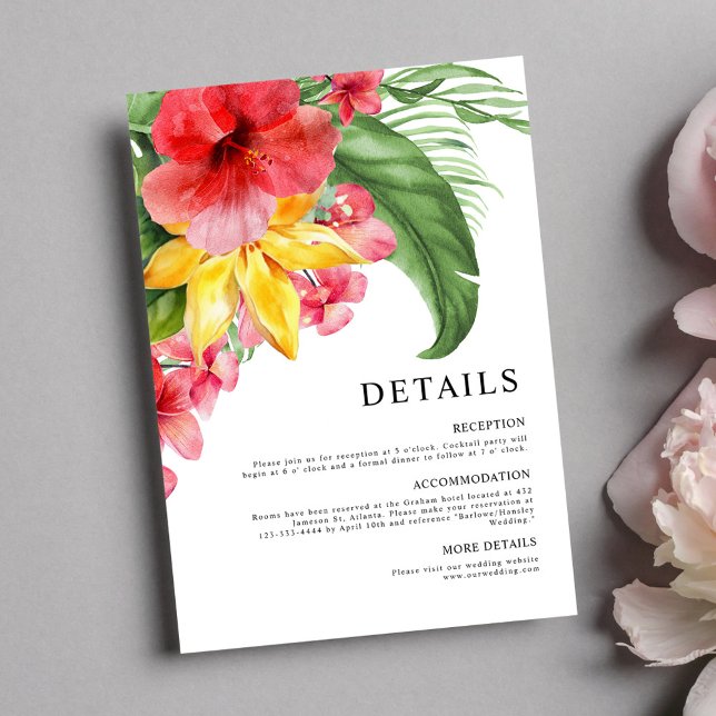 Tropisk destination Blommigt Bröllop Tilläggskort (Tropical Destination Floral Wedding Enclosure Card)