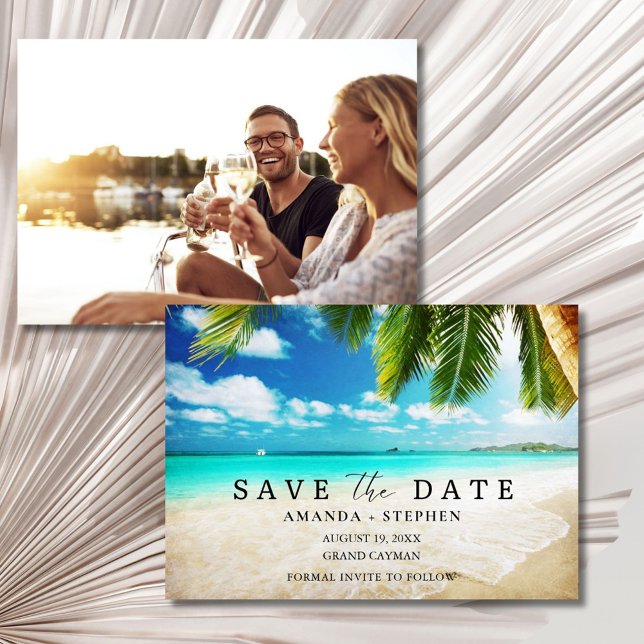 Tropisk Destinations Strand Foto Bröllop Spara Datumet (Tropical Destination Beach Photo Wedding Save The Date)