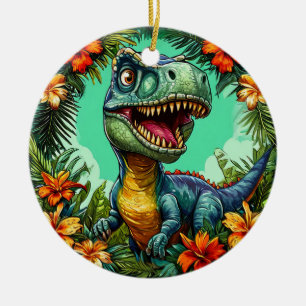 Tropisk Dinosaurie Blommig Keramisk Helgdag Julgransprydnad Keramik