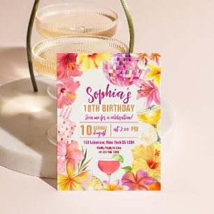Tropisk Disco Floral Hibiskus Födelsedagsinbjudan Inbjudningar