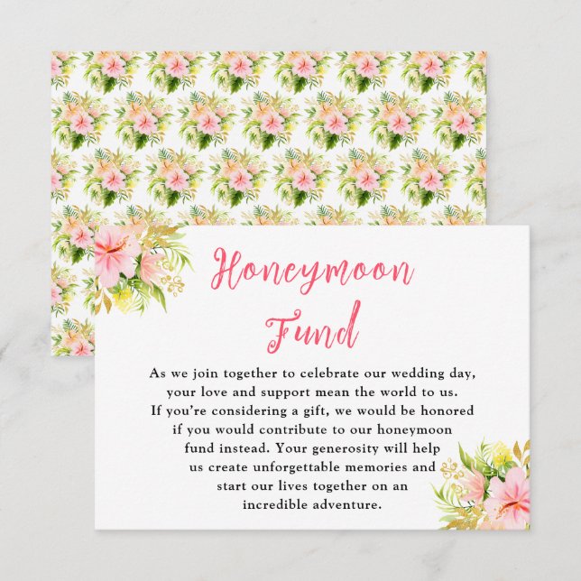 Tropisk Djungel Blommig Bröllops Honungsmånad Fond Tilläggskort (Fram/baksida)