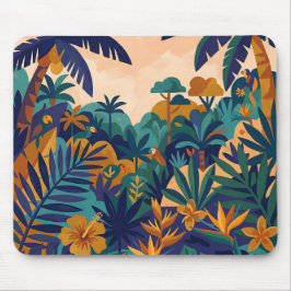 Tropisk djungel-musmatta – Palm- och blommotiv Musmatta