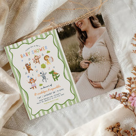Tropisk djungel safari djur baby shower foto inbjudningar