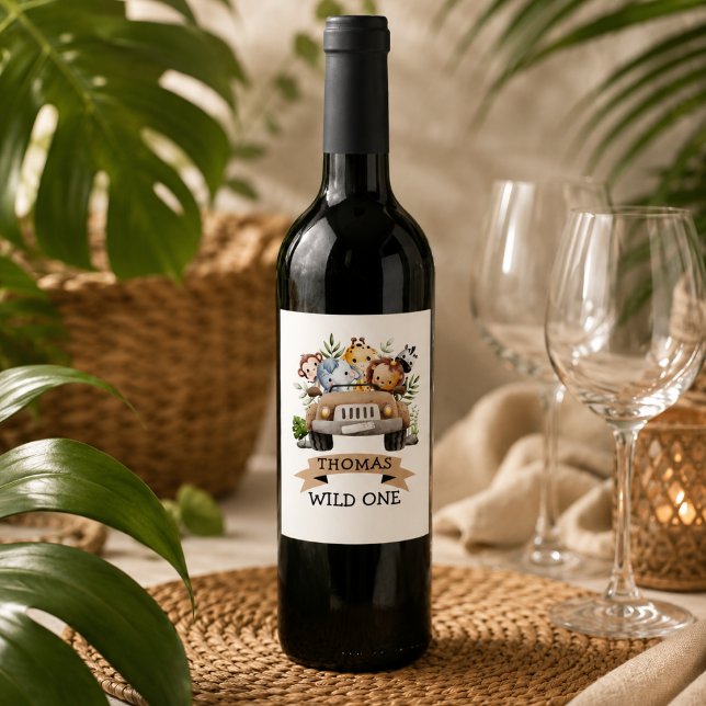 Tropisk djungel safari djur fest vinflaska etikett (Tropical Jungle Safari Animals Party Wine Label)