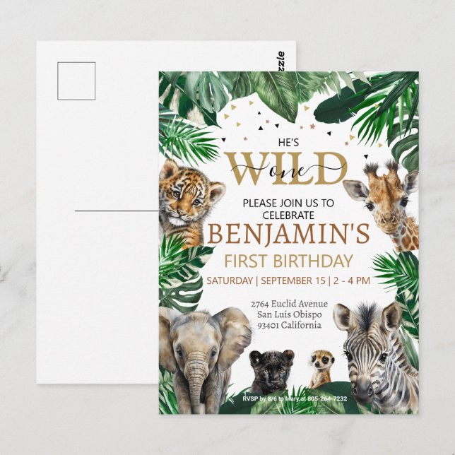 Tropisk Djungel Safari Djur Födelsedag Vykort (Fram/baksida)