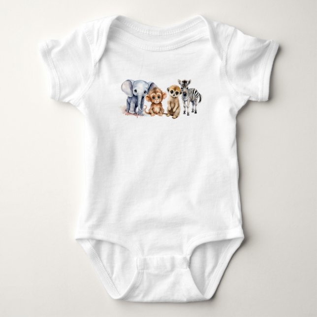 Tropisk djungel safari djur gröna blad söt t shirt (Framsida)