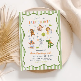 Tropisk djungel safari djur pojke baby shower inbjudningar