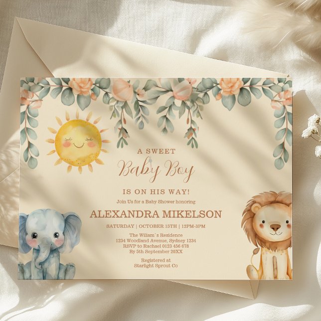 Tropisk djungel safari djur pojke baby shower inbjudningar (Skapare uppladdad)